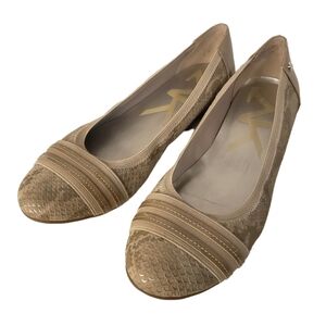 Anne Klein Women’s Tan Snakeskin Taupe Gold Ballet Flat Slip On Shoes Size 8